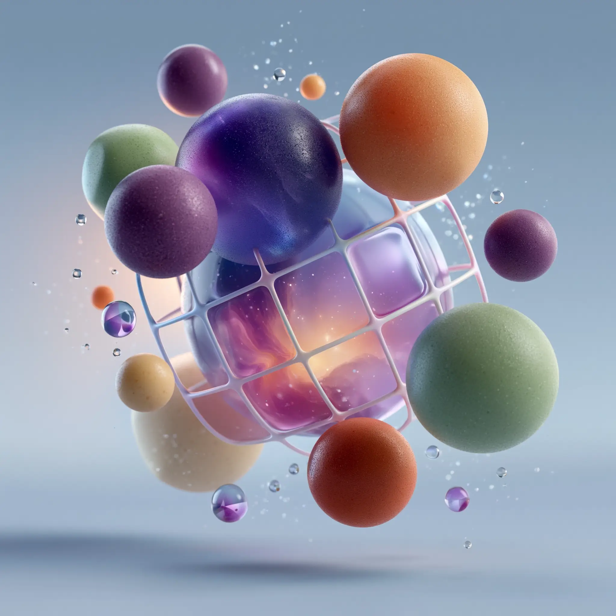 3D abstract balls with grid sphere